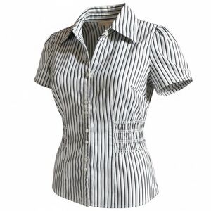 Andrew & Co. Black & White Striped Puff Sleeve Blouse Size S Coquette Feminine‎